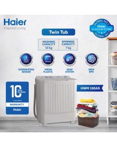 Haier HWM 100-AS Twin Tub 10 KG Washing Machine - Hania Co-1 (3 Months 0% Percent Profit Product Available On 48 Months Installment)
